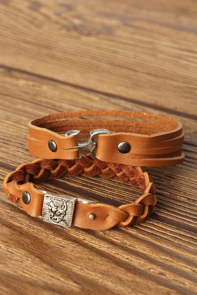 Men's Brown Leather Bracelet- 2 Pieces