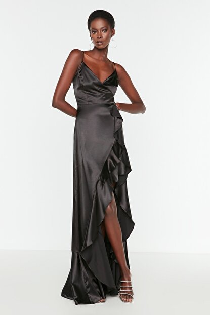 Women's Ruffle Black Evening Dress