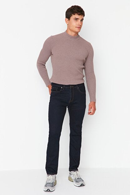 Men's Stitched Navy Blue Slim Fit Jeans
