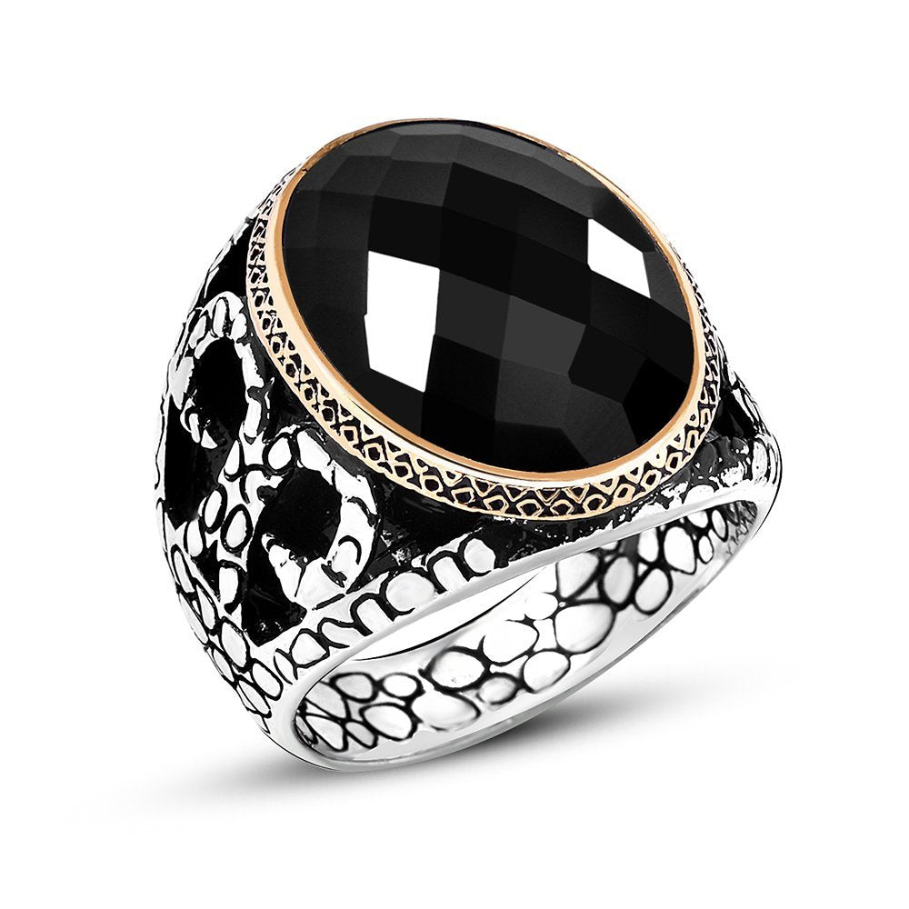 Men's Black Onyx Stone 925 Carat Silver Ring