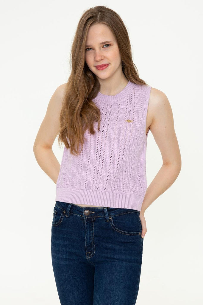 Women's Sleeveless Lilac Tricot Sweater