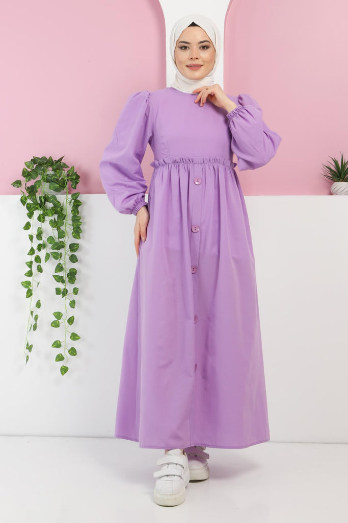 Women's Button Detail Lilac Modest Dress