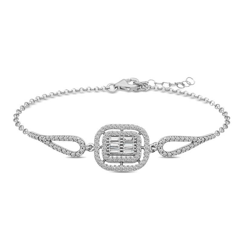 Women's Baguette Gemmed Silver Bracelet
