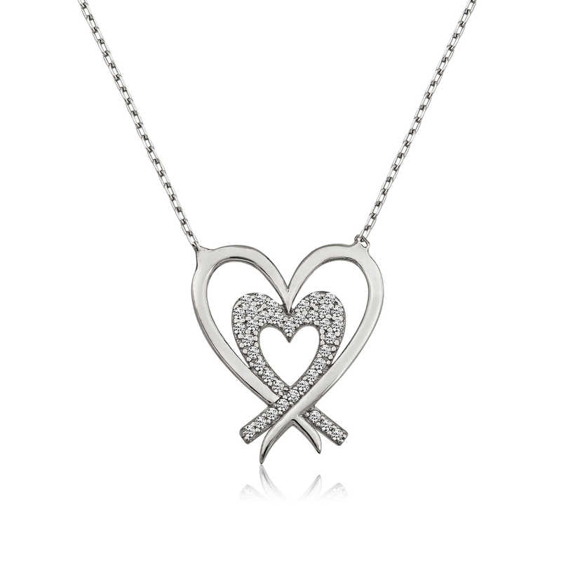 Women's Gemmed Heart Pendant Silver Necklace