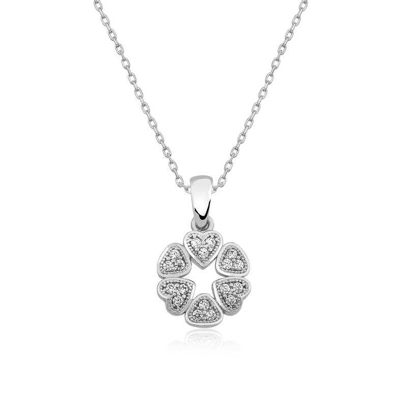 Women's Round Heart Pendant Silver Necklace