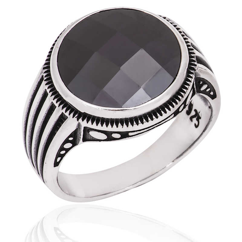 Men's Black Gemmed Silver Ring