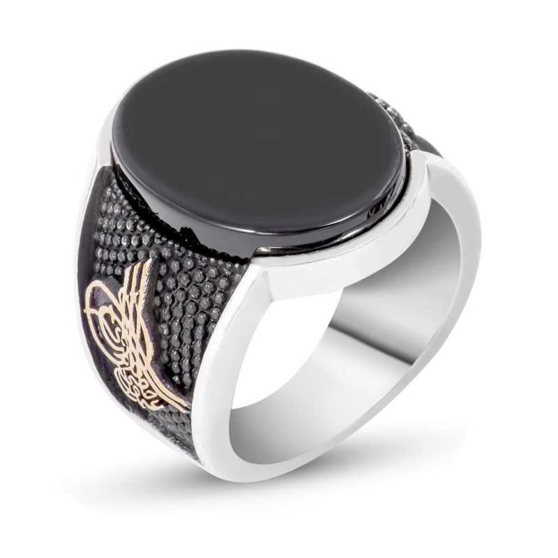 Men's Black Gemmed Silver Ring