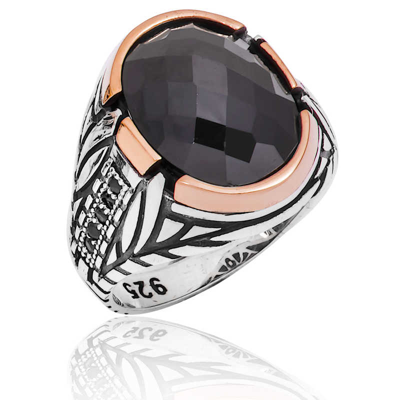 Men's Black Gemmed Silver Ring