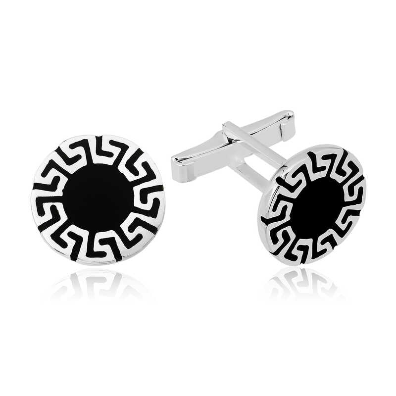 Men's Patterned Vintage Silver Round Cufflinks