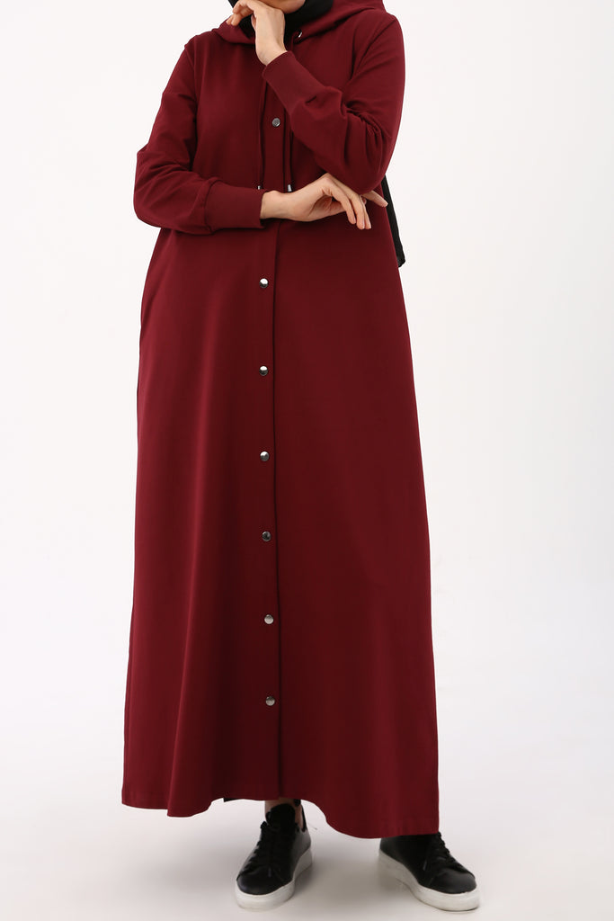 Women's Hooded Claret Red Abaya