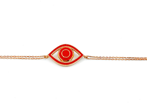 Women's Red Enamel Eye Figure Silver Bracelet