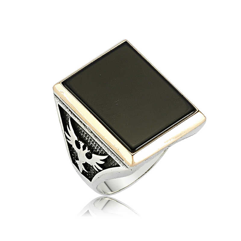 Men's Black Gemmed Silver Ring