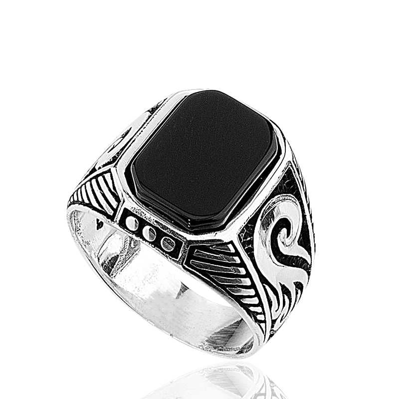 Men's Black Gemmed Silver Ring