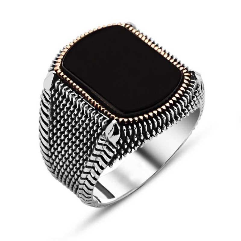 Men's Black Gemmed Silver Ring