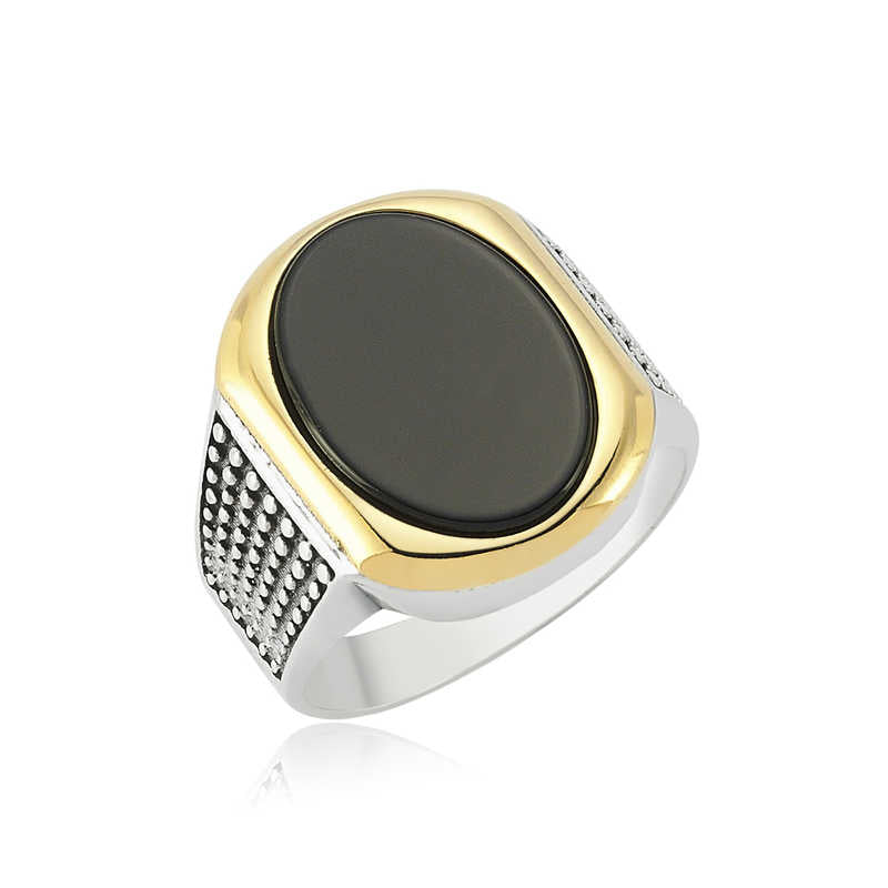 Men's Black Gemmed Silver Ring