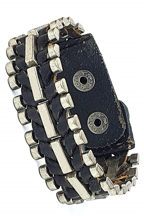 Men's Black Leather Bracelet