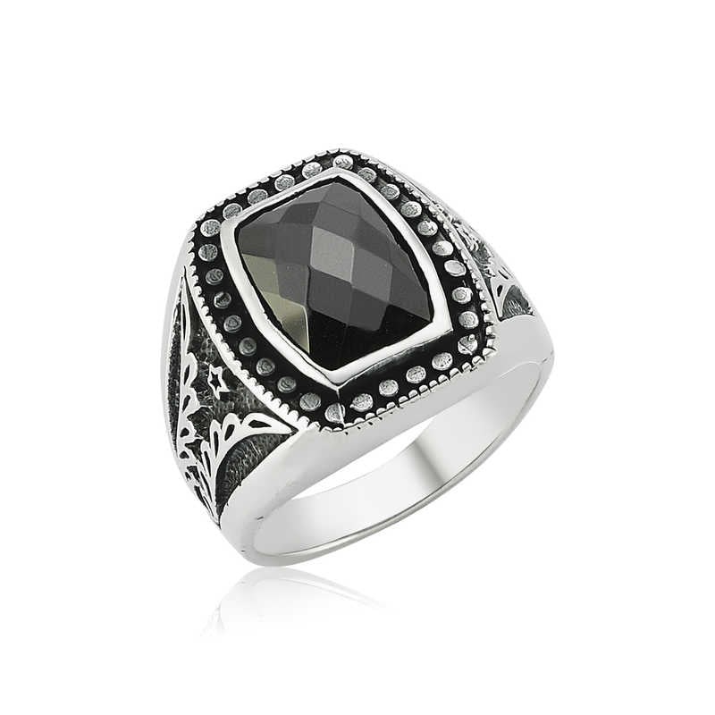 Men's Black Gemmed Silver Ring