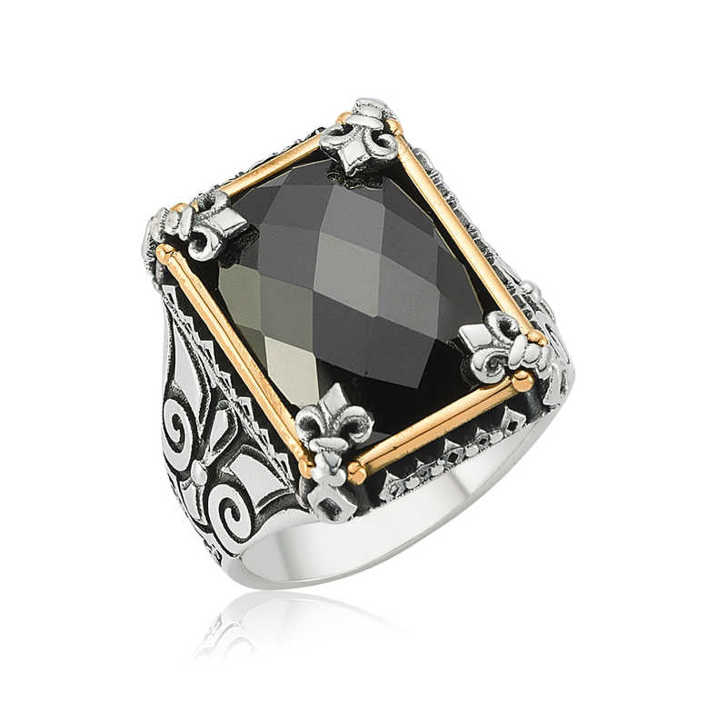 Men's Black Gemmed Silver Ring