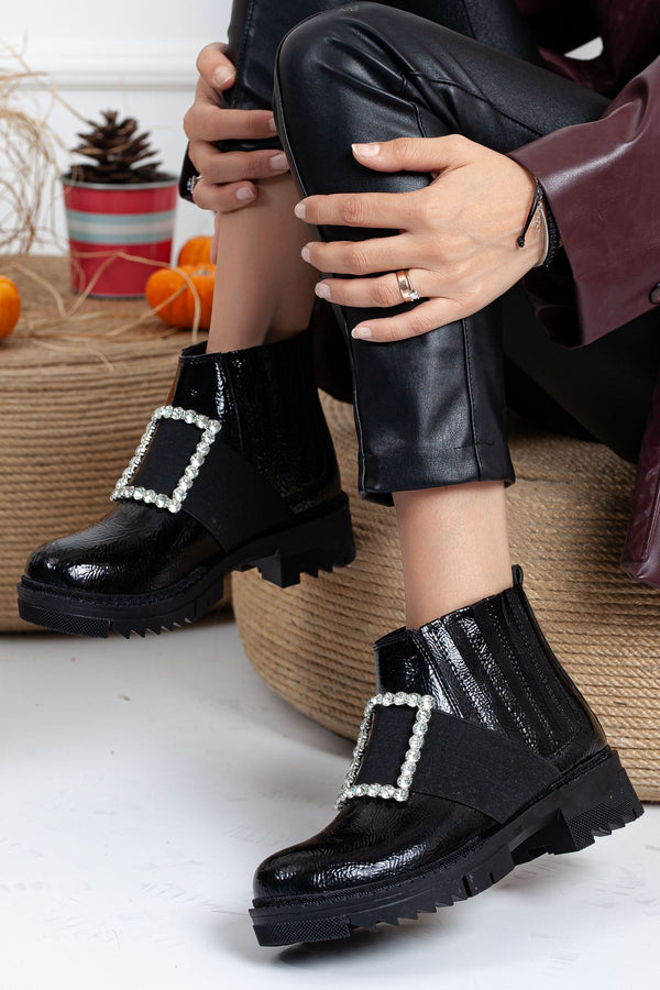 Women's Black Patent Leather Boots