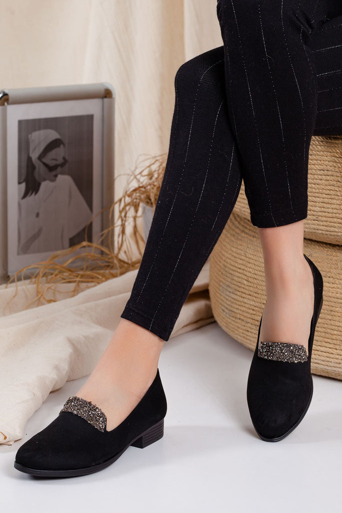 Women's Black Suede Flat Shoes