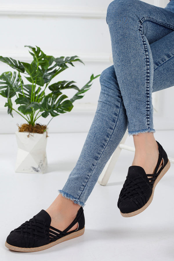Women's Black Suede Flat Shoes