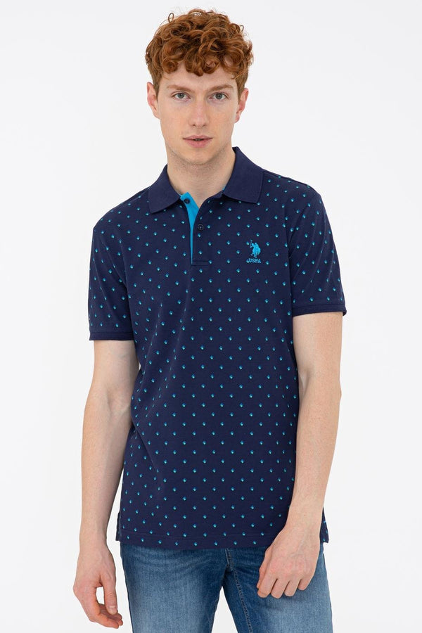 Men's Polo Collar Patterned Navy Blue T-shirt