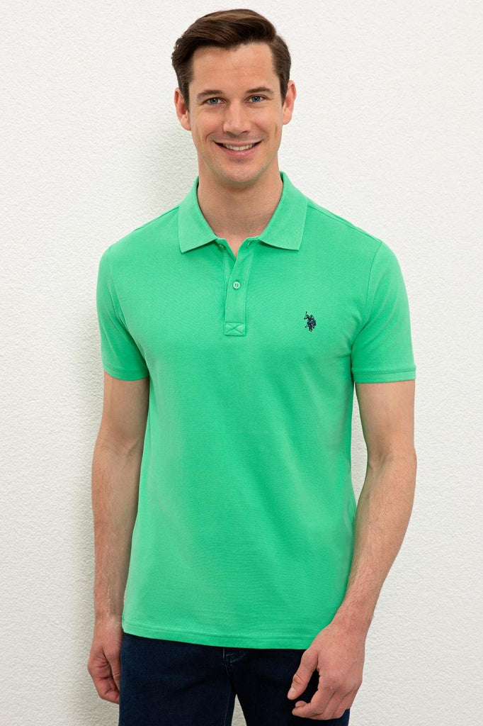Men's Polo Collar Basic Apple Green T-shirt