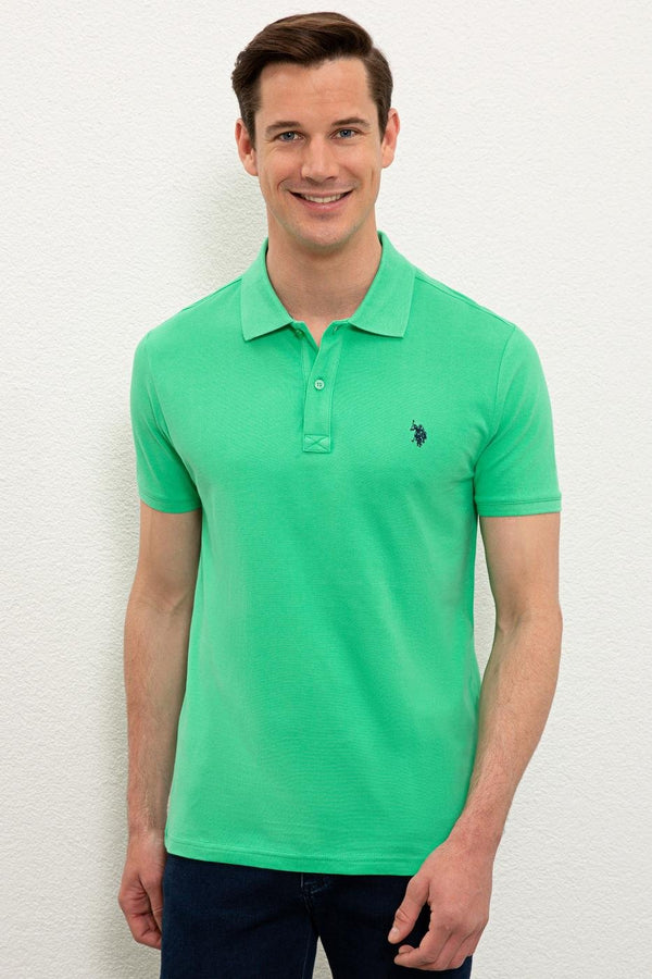 Men's Polo Collar Basic Apple Green T-shirt