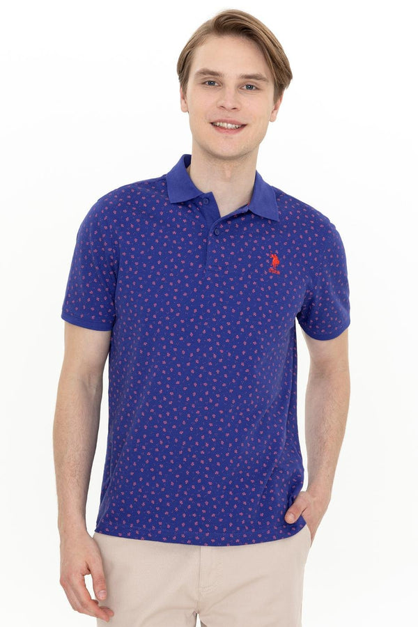 Men's Polo Collar Patterned Blue T-shirt