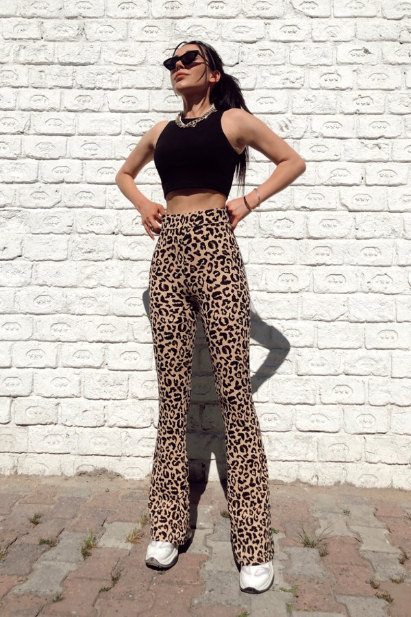Women's Leopard Pattern Lycra Flare Pants