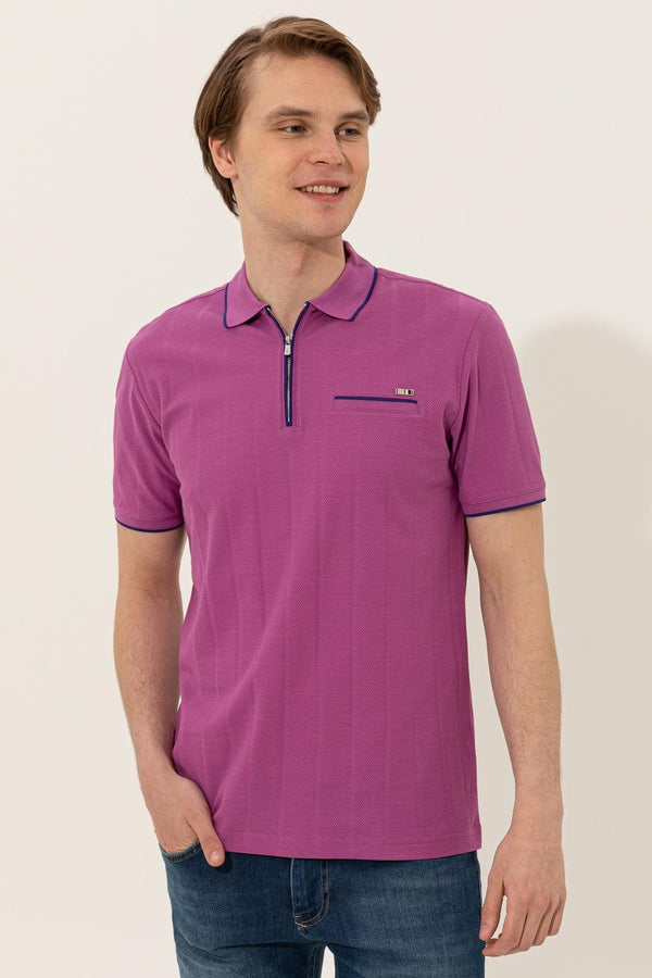Men's Polo Collar Violet T-shirt