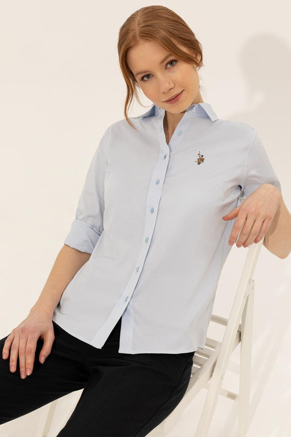 Women's Long Sleeves Basic Light Blue Shirt