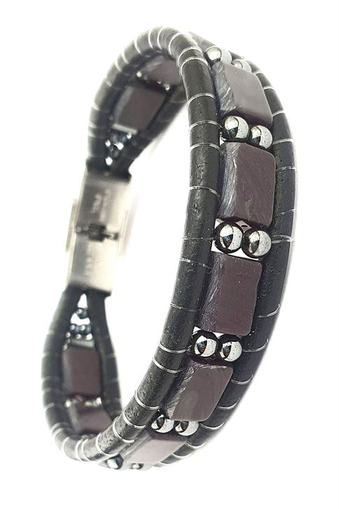 Men's Amber Leather Detail Bracelet