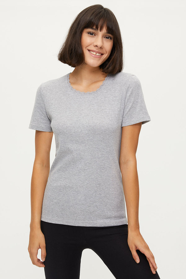 Women's Short Sleeves Grey Melange Cotton Camisole