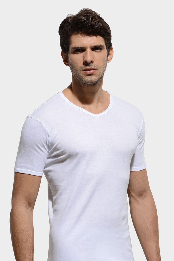 Men's V Neck Short Sleeves Cotton Undershirt