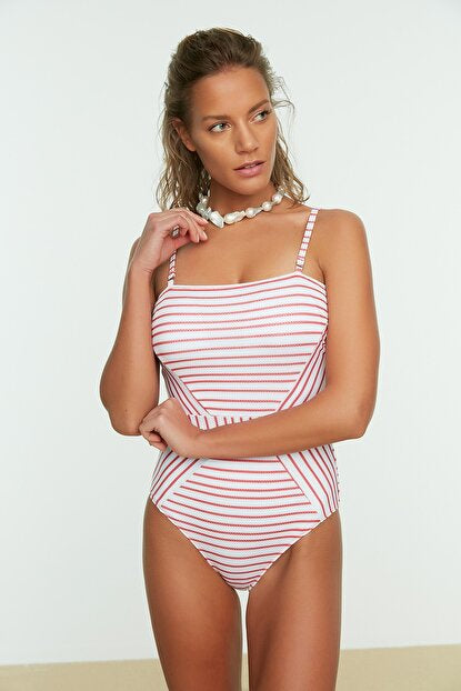 Women's Red Striped Swimwear