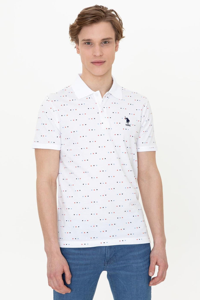 Men's Polo Collar Patterned White T-shirt