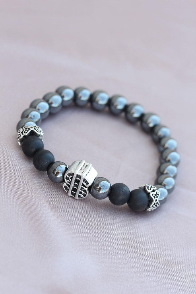 Men's Matte Black Detail Smoky Natural Stone Bracelet