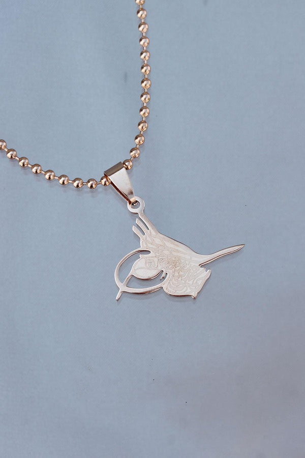 Unisex Tughra Pendant Rose Chain Necklace