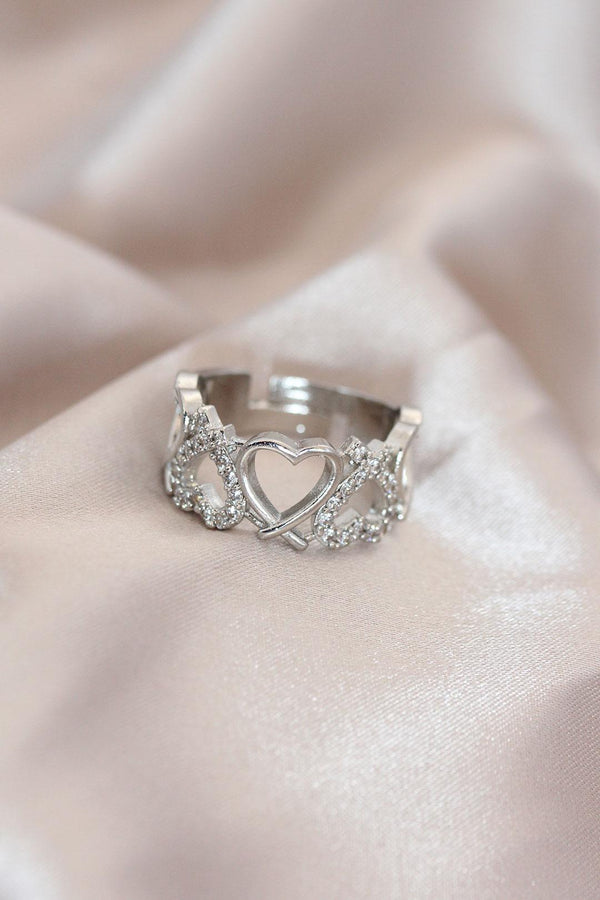 Women's Zircon Gemmed Heart Model Silver Adjustable Ring