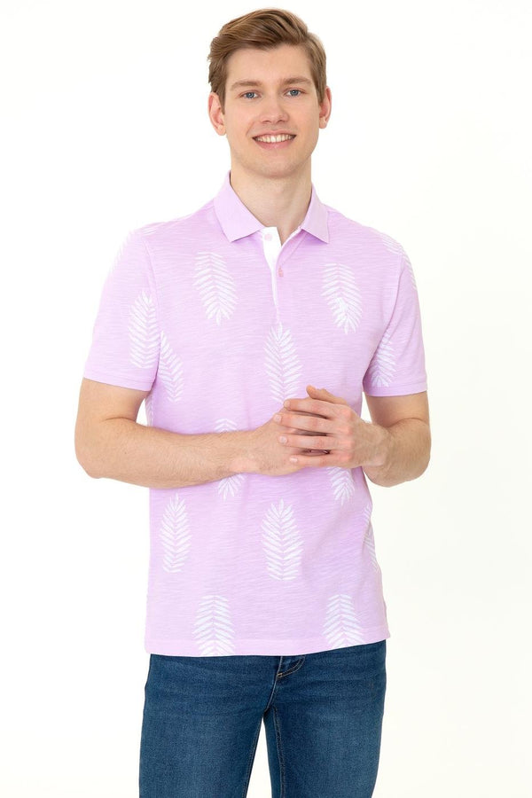 Men's Polo Collar Patterned Magnolia T-shirt