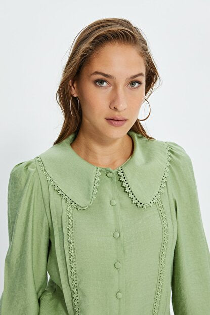 Women's Lace Detail Mint Green Shirt