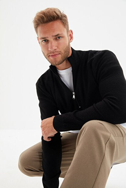 Men's Turtleneck Black Tricot Slim Fit Sweater