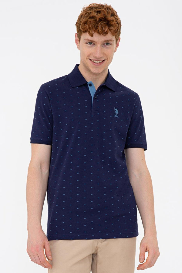 Men's Polo Collar Patterned Navy Blue T-shirt