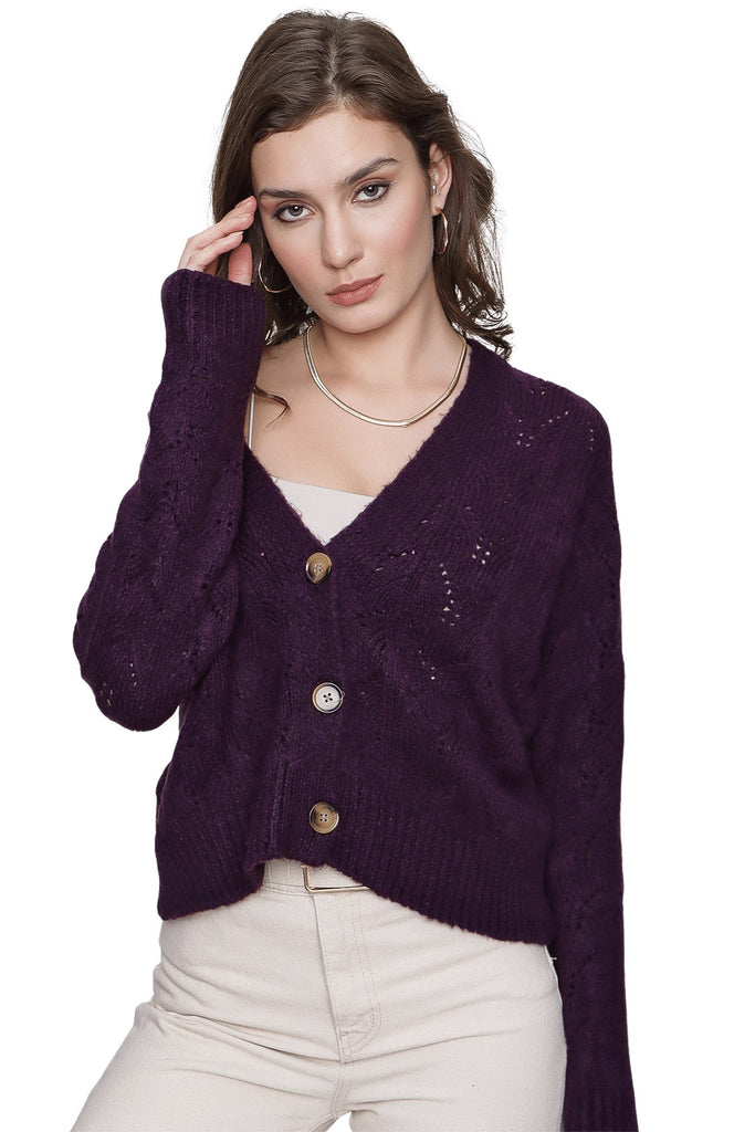 Women's Button Purple Cardigan