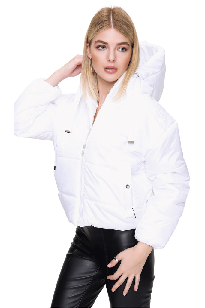 Women's Hooded White Short Coat