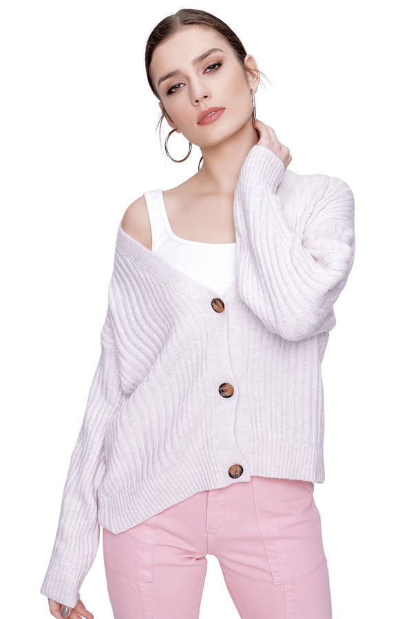 Women's Button Powder Rose Cardigan