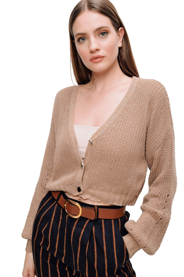 Women's Button Camel Tricot Cardigan