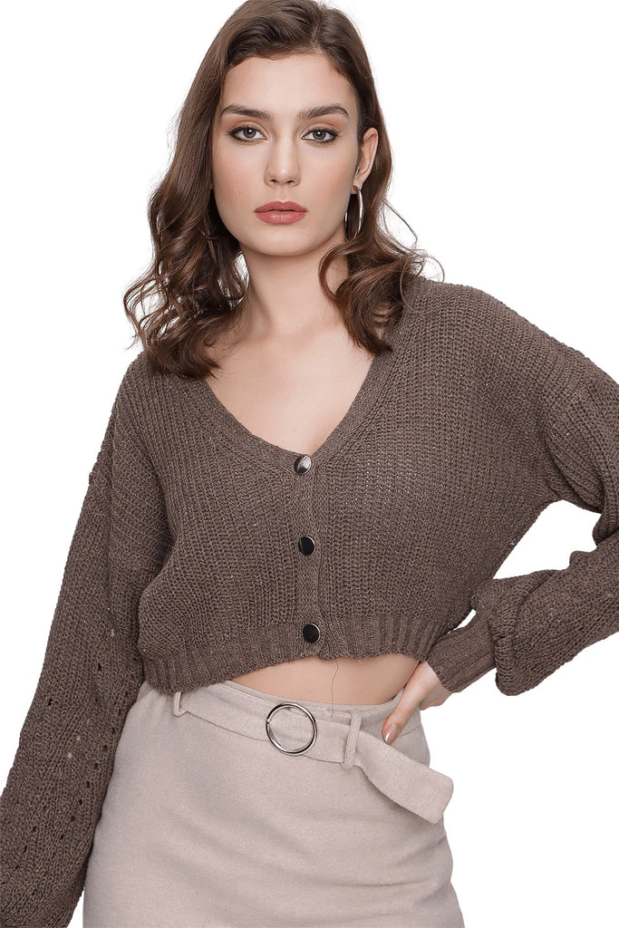 Women's Button Brown Tricot Cardigan
