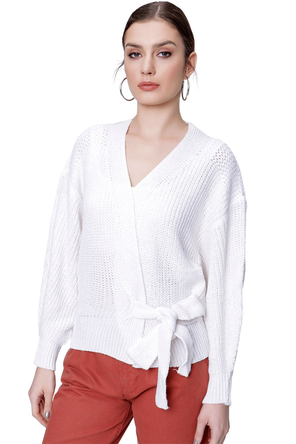 Women's Tie Front Ecru Cardigan
